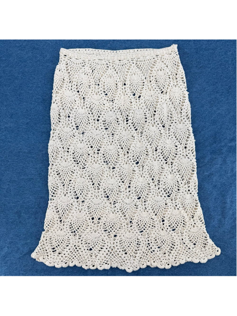 Crochet Lace Angel Skirt Ivory Cream Hand Knit Midi Length Boho Beach Fairy